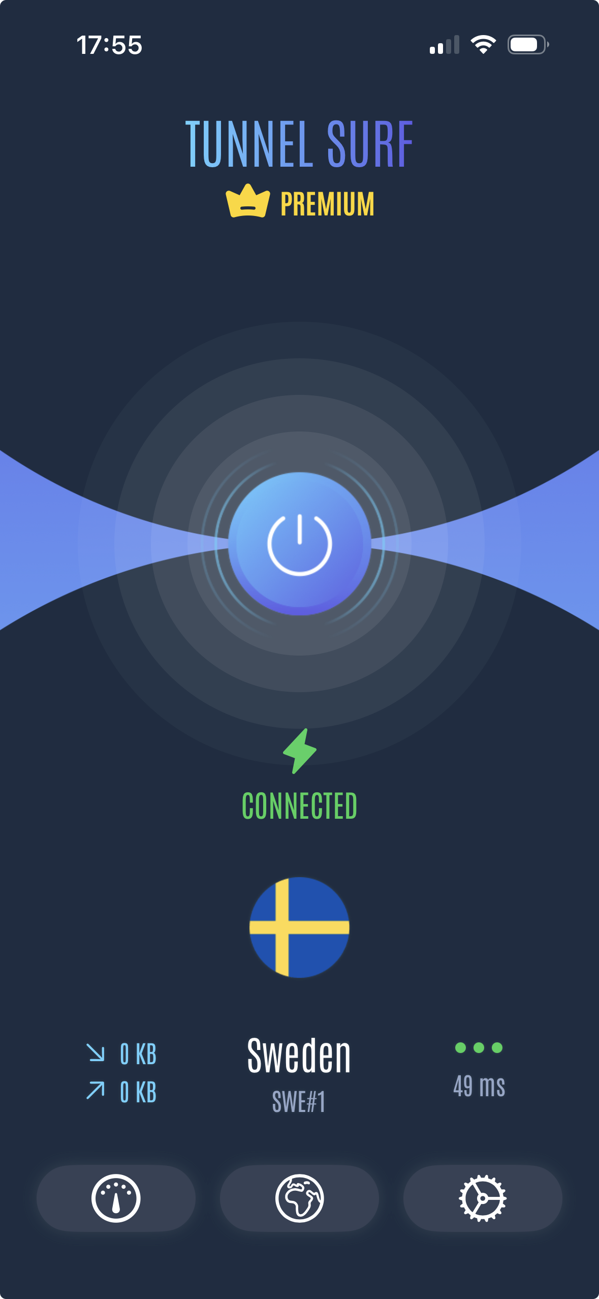 Tunnel Surf app connected to Sweden
